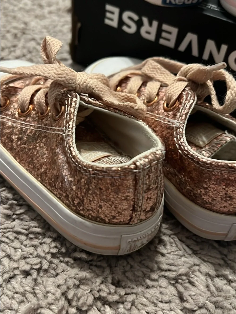 Converse pink glitter sneakers and Kate spade White lips Slip-Ons